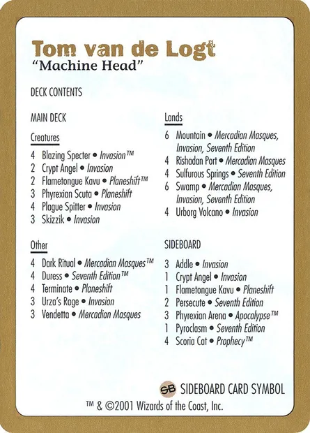 Tom van de Logt Decklist (2001), carte Magic WC01 tvdl0b — extension World Championship Decks 2001