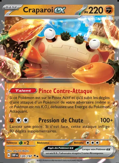 Craparoi-ex, carte Pokémon OBF 120 — extension Flammes Obsidiennes
