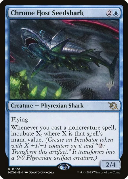 Chrome Host Seedshark, Magic card PMOM 51p — March of the Machine Promos set