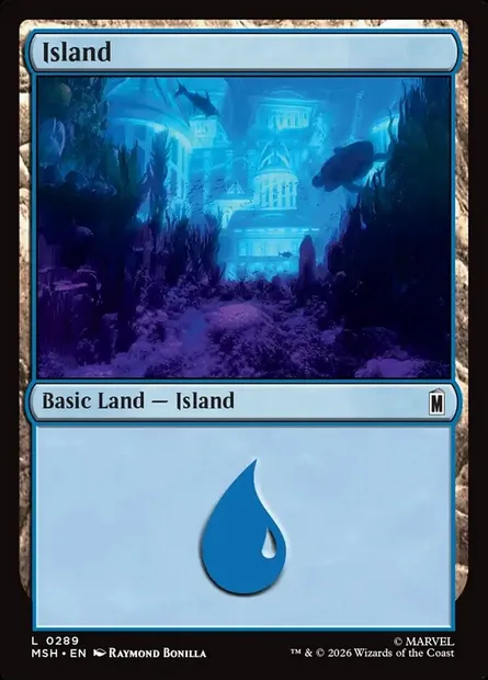 Island, Magic card MSH 289 — Marvel Super Heroes set