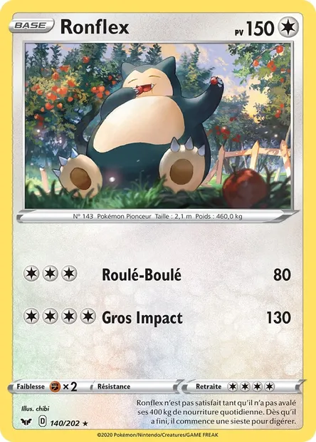 Ronflex, carte Pokémon SSH 140 — extension Épée et Bouclier