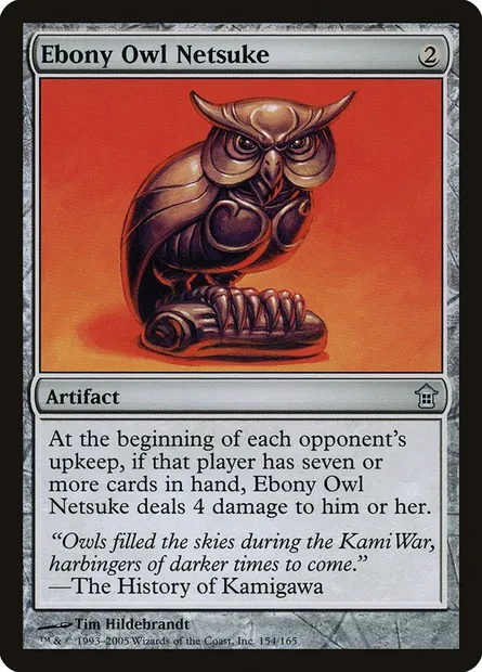 Netsuke de hibou en ébène, carte Magic SOK 154 — extension Libérateurs de Kamigawa