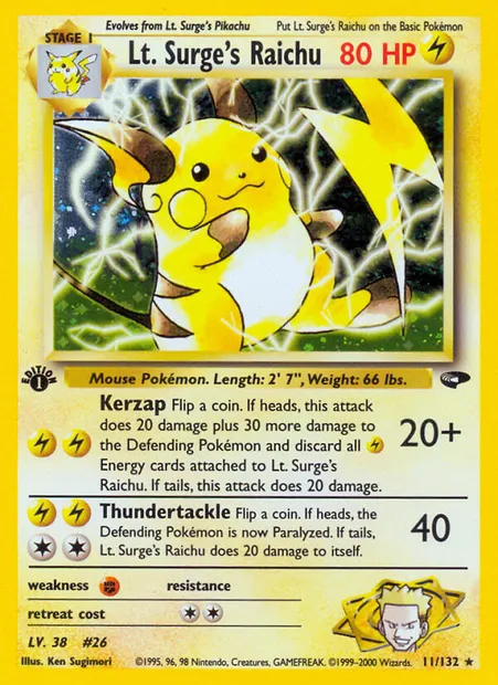 Lt. Surge's Raichu, carte Pokémon GC 11 — extension Gym Challenge