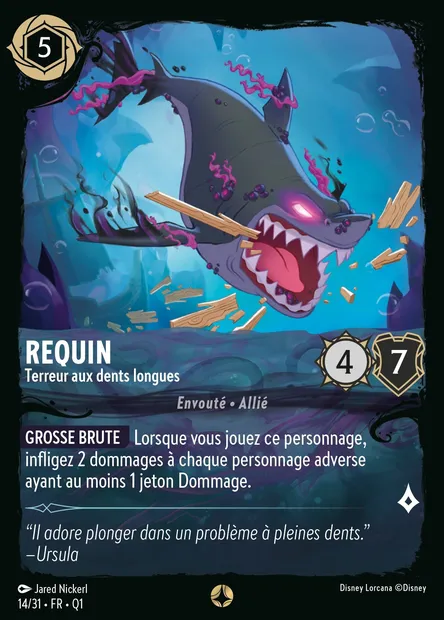 Requin - Terreur aux dents longues, carte Disney Lorcana Q1-014 — extension Quête des Illumineurs - Menace des profondeurs