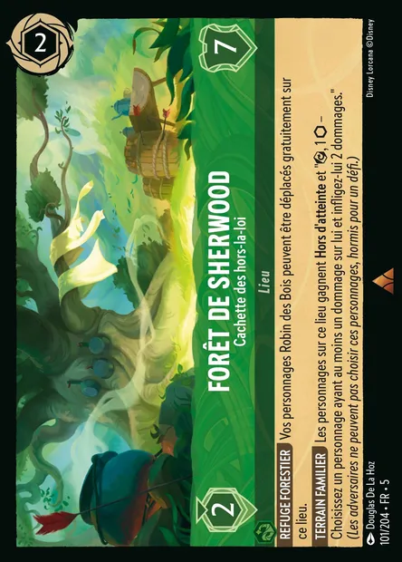 Forêt de Sherwood - Cachette des hors-la-loi, carte Disney Lorcana CH5-101 — extension Ciel Scintillant
