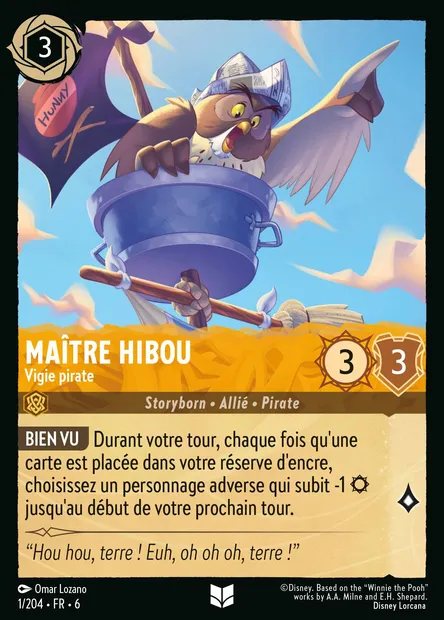 Maître Hibou - Vigie pirate, carte Disney Lorcana CH6-001 — extension La Mer Azurite