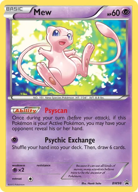 Mew, Pokémon card BW 98 — BW Black Star Promos set