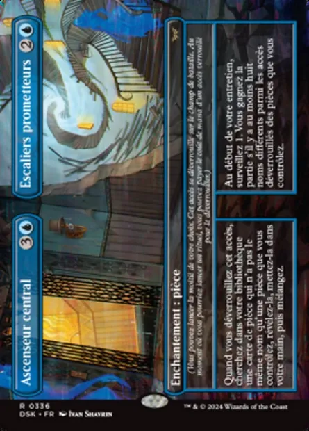 Ascenseur central // Escaliers prometteurs, carte Magic DSK 336 — extension Duskmourn: House of Horror