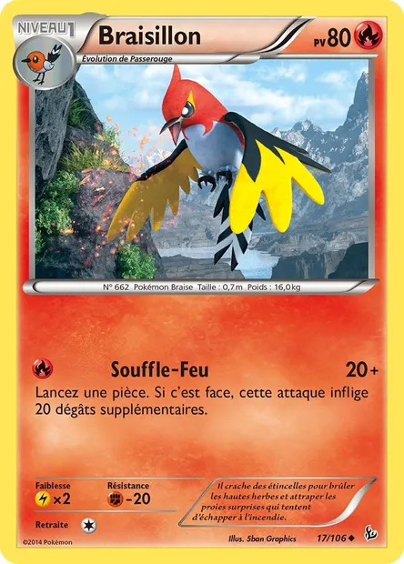 Braisillon, carte Pokémon FLF 17 — extension Étincelles