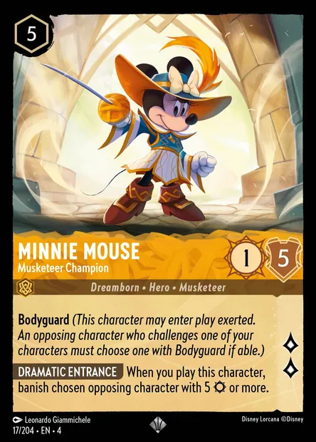 Minnie Mouse - Musketeer Champion, Disney Lorcana card CH4-017 — Ursula's Return set
