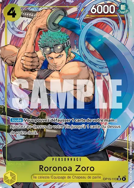 Roronoa Zoro, carte One Piece OP15-113 — extension AVENTURE SUR L'ÎLE DE DIEU