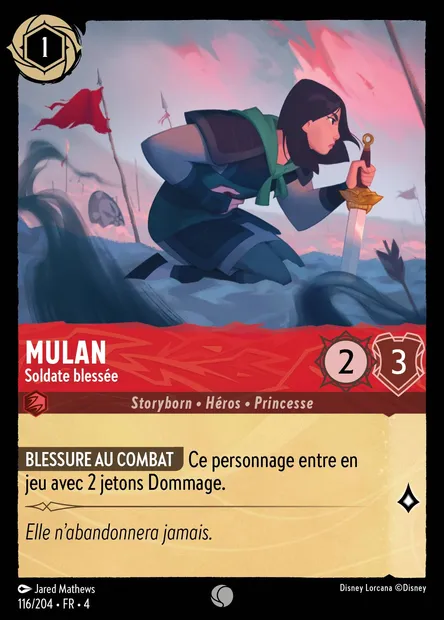 Mulan - Soldate blessée, carte Disney Lorcana CH4-116 — extension Le Retour d'Ursula
