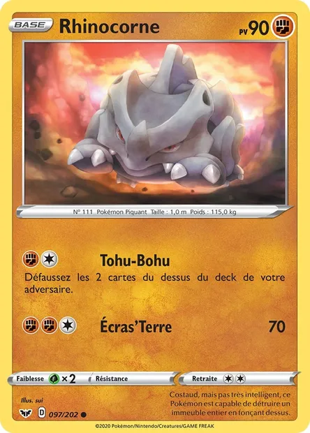 Rhinocorne, carte Pokémon SSH 97 — extension Épée et Bouclier