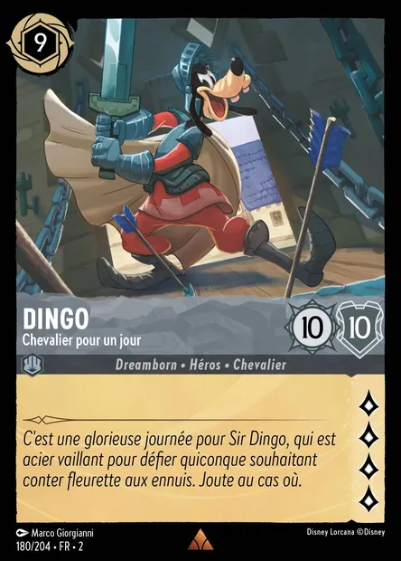 Dingo - Chevalier pour un jour, carte Disney Lorcana CH2-180 — extension L'Ascension des Floodborn