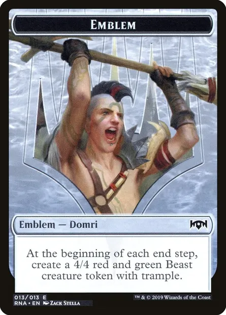 Domri, Chaos Bringer Emblem, Magic card TRNA 13 — Ravnica Allegiance Tokens set