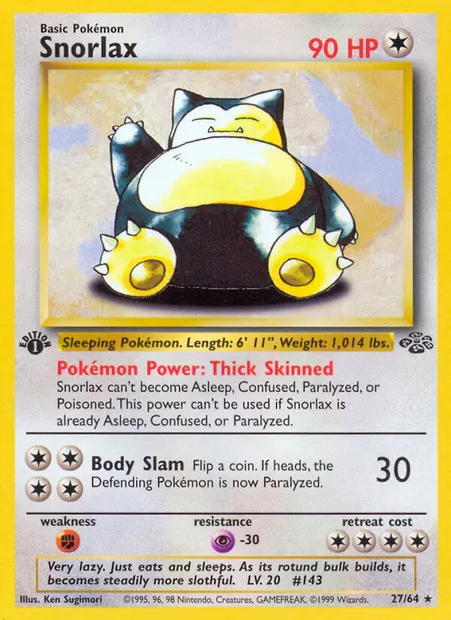 Snorlax, Pokémon card JU 27 — Jungle set