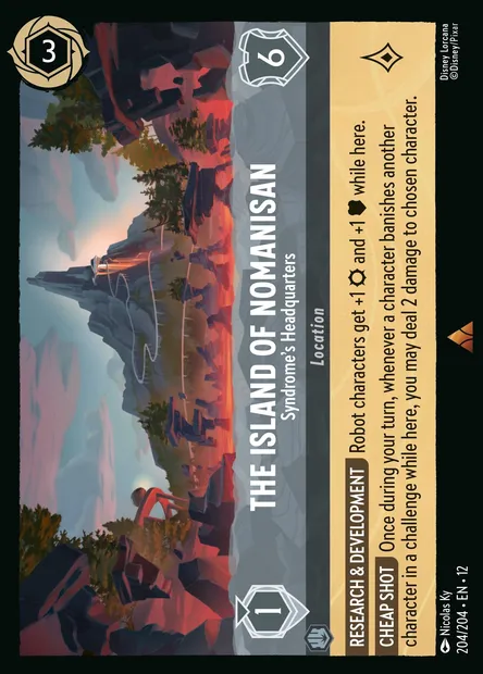 The Island of Nomanisan - Syndrome's Headquarters, Disney Lorcana card CH12-204 — Wilds Unknown set