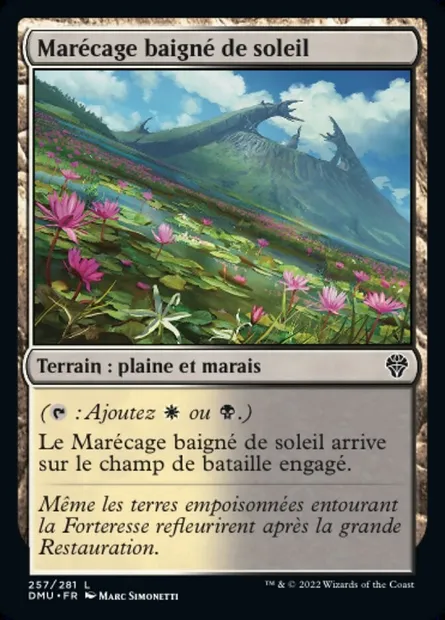 Marécage baigné de soleil, carte Magic DMU 257 — extension Dominaria Uni