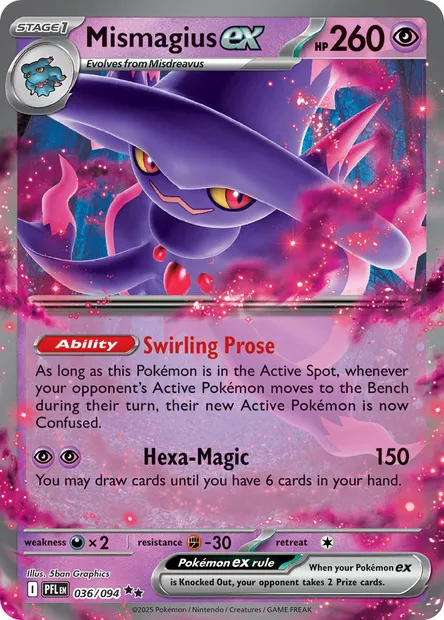 Mismagius ex, Pokémon card PFL 036 — Phantasmal Flames set