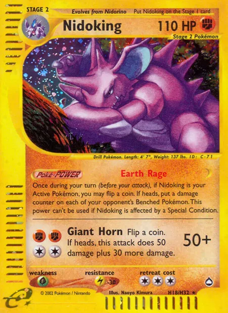 Nidoking, Pokémon card AQ H18 — Aquapolis set