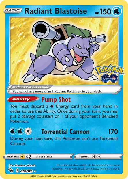 Radiant Blastoise, Pokémon card PGO 018 — Pokémon GO set