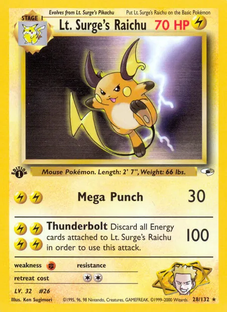 Lt. Surge's Raichu, carte Pokémon GH 28 — extension Gym Heroes