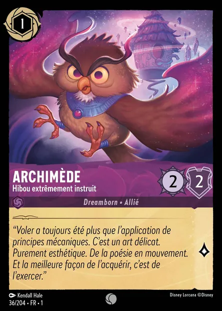Archimède - Hibou extrêmement instruit, carte Disney Lorcana CH1-036 — extension Premier Chapitre