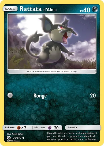 Rattata d’Alola, carte Pokémon SUM 76 — extension Soleil et Lune