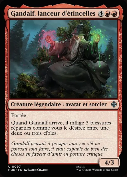 Gandalf, lanceur d'étincelles, carte Magic HOB 97 — extension The Hobbit