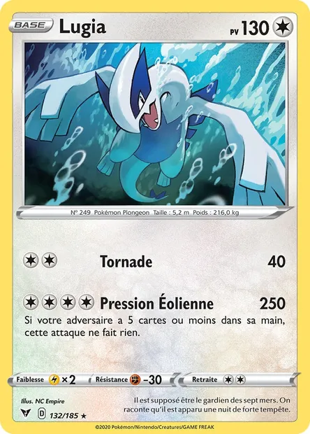 Lugia, carte Pokémon VIV 132 — extension Voltage Éclatant