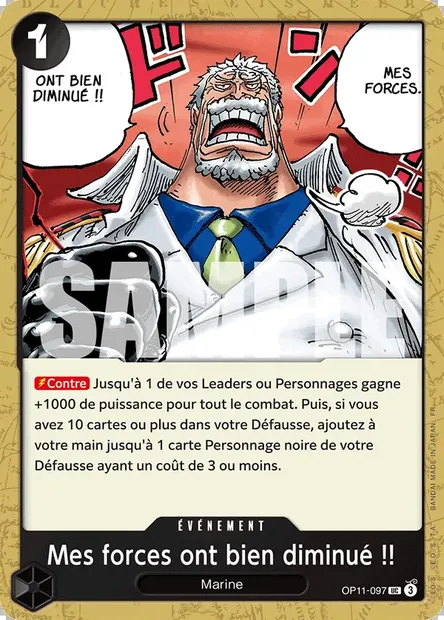 Mes forces ont bien diminué !!, carte One Piece OP11-097 — extension DES POINGS VIFS COMME L'ÉCLAIR