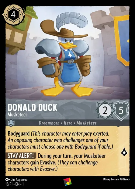 Donald Duck - Musketeer, Disney Lorcana card P1-013 — P1 set
