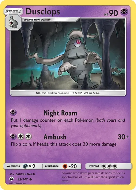 Dusclops, Pokémon card BUS 52 — Burning Shadows set