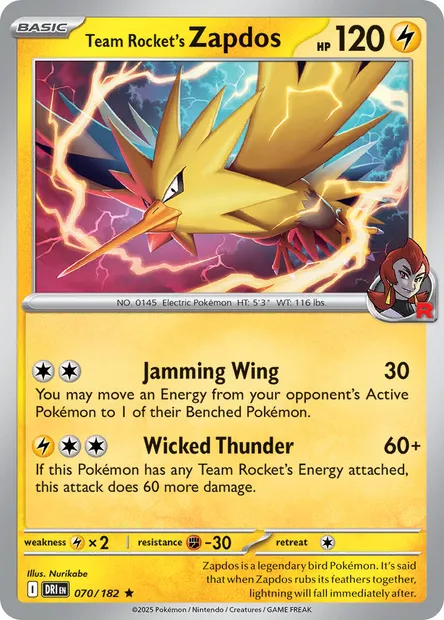 Team Rocket's Zapdos, Pokémon card DRI 070 — Destined Rivals set