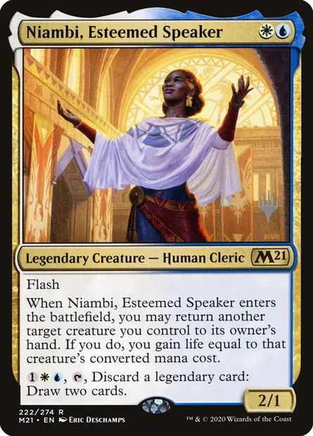 Niambi, Esteemed Speaker, Magic card PM21 222p — Core Set 2021 Promos set