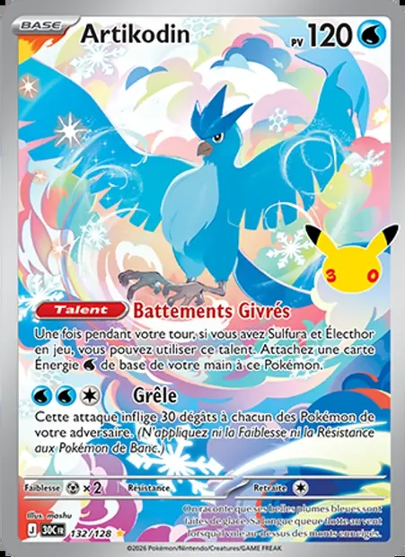 Artikodin, carte Pokémon 30C 132 — extension 30ᵉ Anniversaire