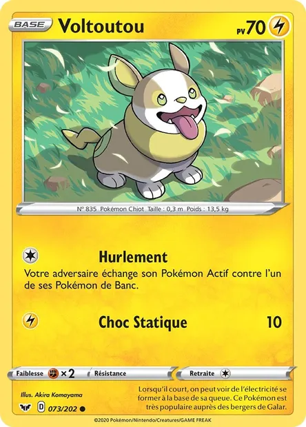 Voltoutou, carte Pokémon SSH 73 — extension Épée et Bouclier