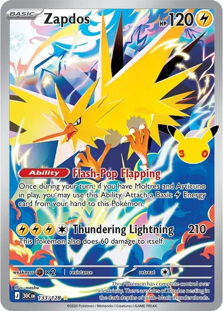 Zapdos, Pokémon card 30C 133 — 30th Celebration set