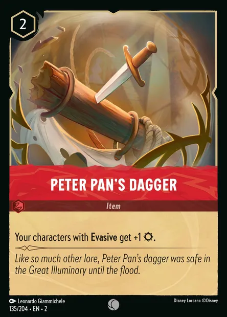 Peter Pan's Dagger, Disney Lorcana card CH2-135 — Rise of the Floodborn set