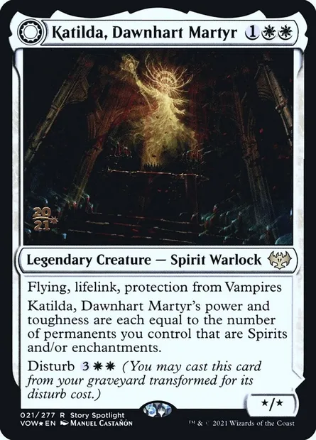 Katilda, martyre de Cerf-orient // Aube de Katilda, carte Magic PVOW 21s — extension Innistrad: Crimson Vow Promos