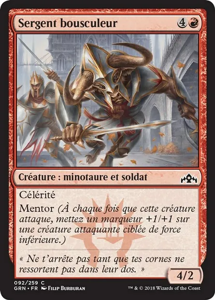 Sergent bousculeur, carte Magic GRN 92 — extension Les Guildes de Ravnica