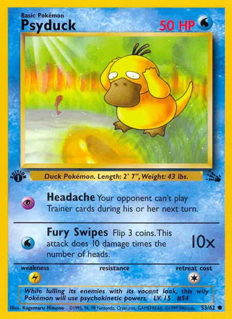 Psyduck, Pokémon card FO 53 — Fossil set