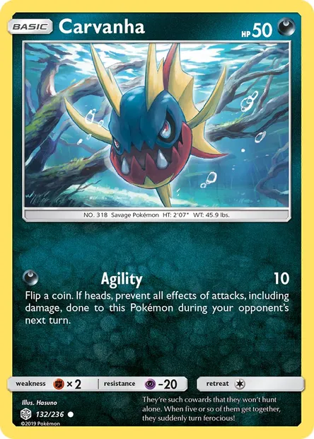 Carvanha, Pokémon card CEC 132 — Cosmic Eclipse set