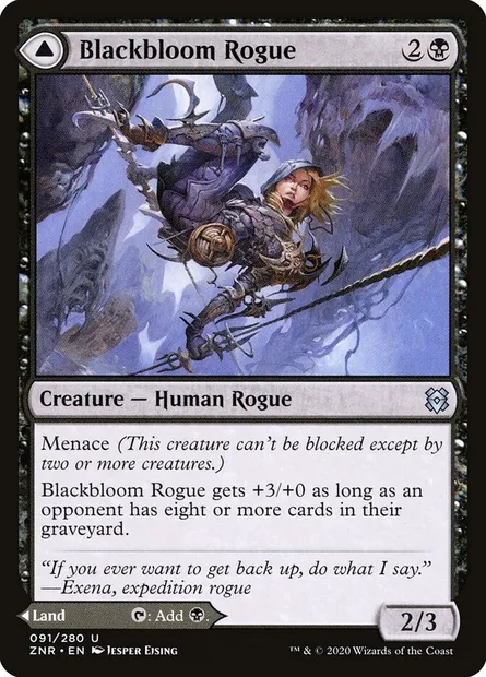 Blackbloom Rogue // Blackbloom Bog, Magic card ZNR 91 — Zendikar Rising set