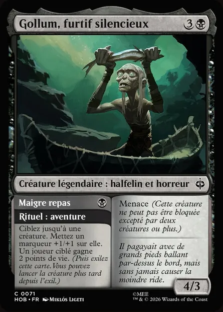 Gollum, furtif silencieux // Meager Meal, carte Magic HOB 71 — extension The Hobbit