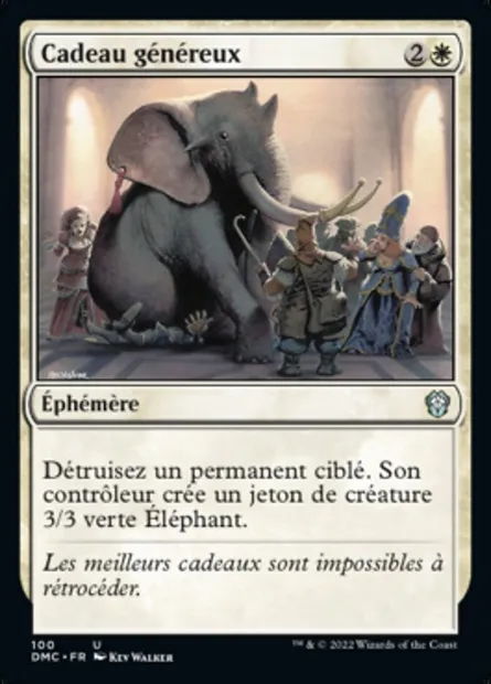 Cadeau généreux, carte Magic DMC 100 — extension Dominaria United Commander