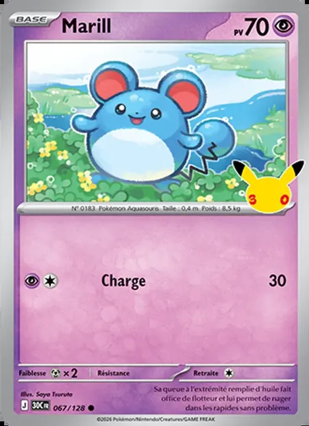 Marill, carte Pokémon 30C 067 — extension 30ᵉ Anniversaire