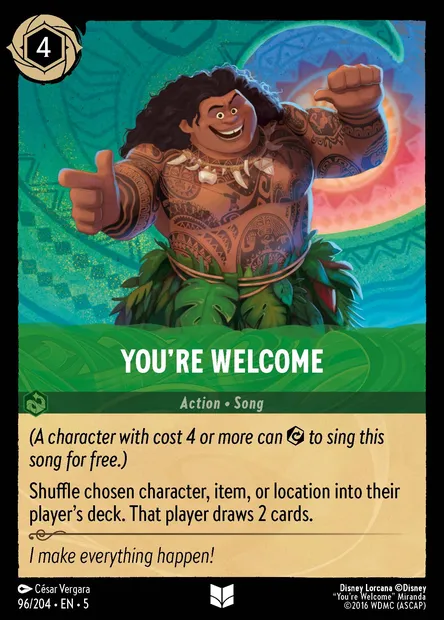 You're Welcome, Disney Lorcana card CH5-096 — Shimmering Skies set