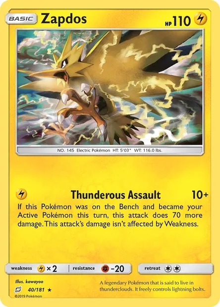 Zapdos, Pokémon card TEU 40 — Team Up set