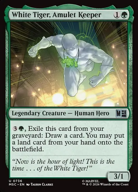 White Tiger, Amulet Keeper, Magic card MSC 736 — Marvel Super Heroes Commander set